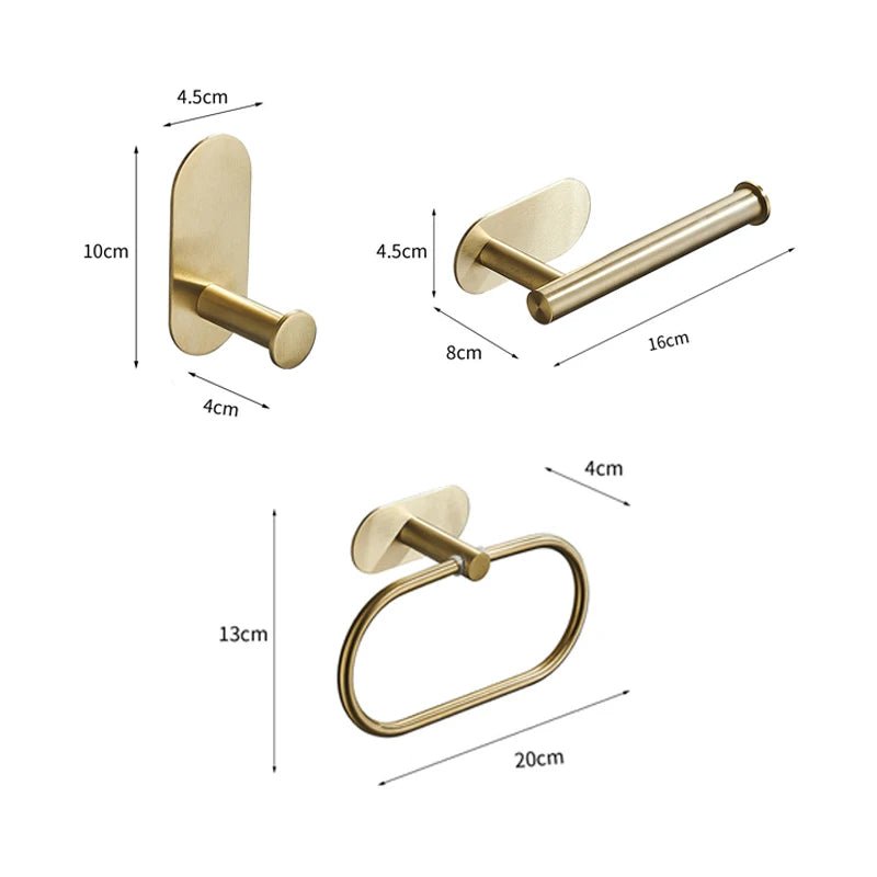 Conjunto Elegante de 5x Acessórios para Banheiro em Dourado - Sem Perfuração, Aço inoxidável